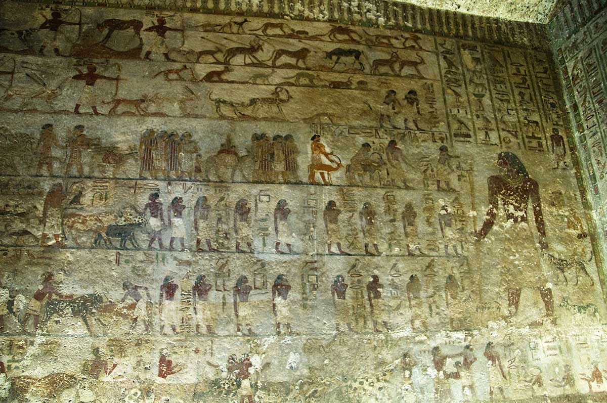 North wall, Tomb of Khnumhotep II (BH3), Beni Hassan, Egypt.