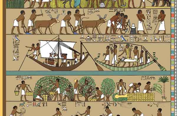 Khnumhotep tomb. Detail from west wall showing the transportation of Khnumhotep's Mummy. Beni Hassan, Egypt.