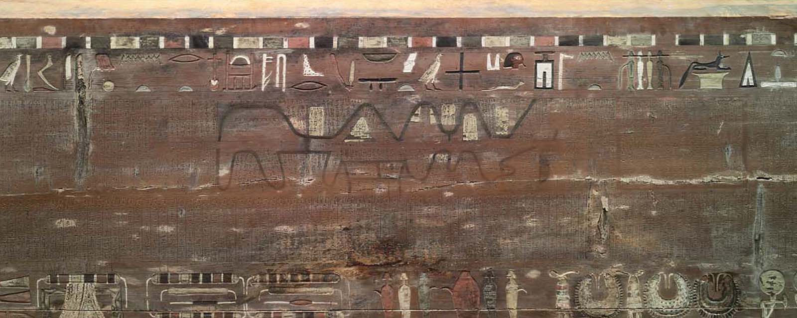 Coffin detail of back panel of coffin.