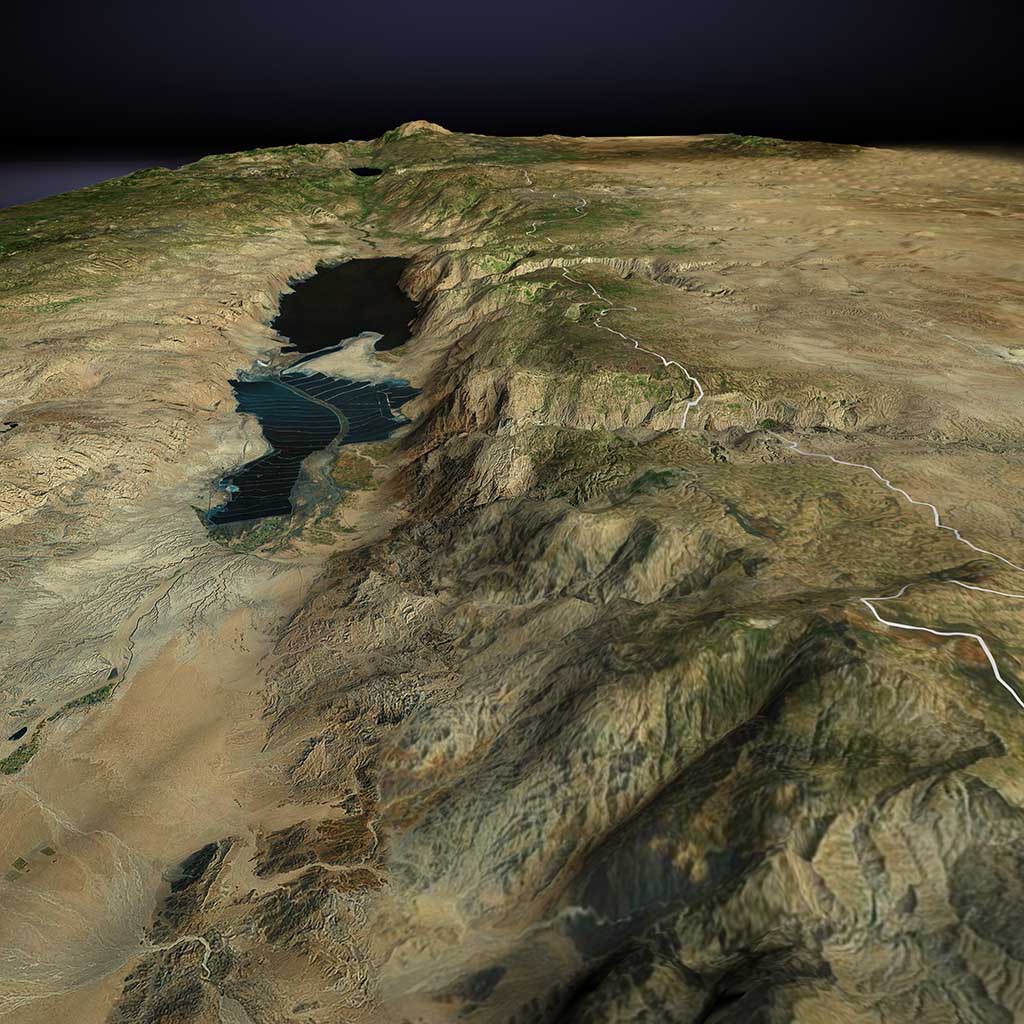 Map showing the Trans-Jordanian King’s Highway and the Dead Sea rift. Jordan